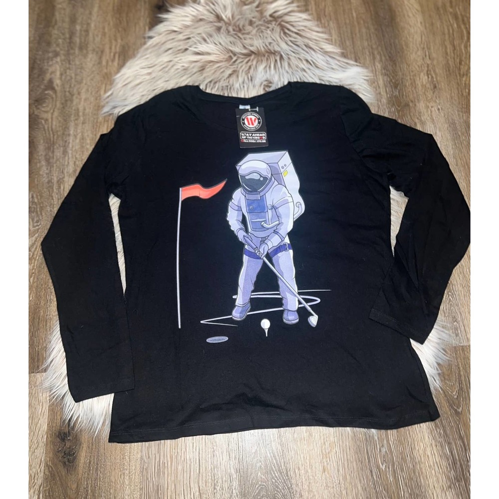 Wellcoda space golf kids moon long sleeve shirt